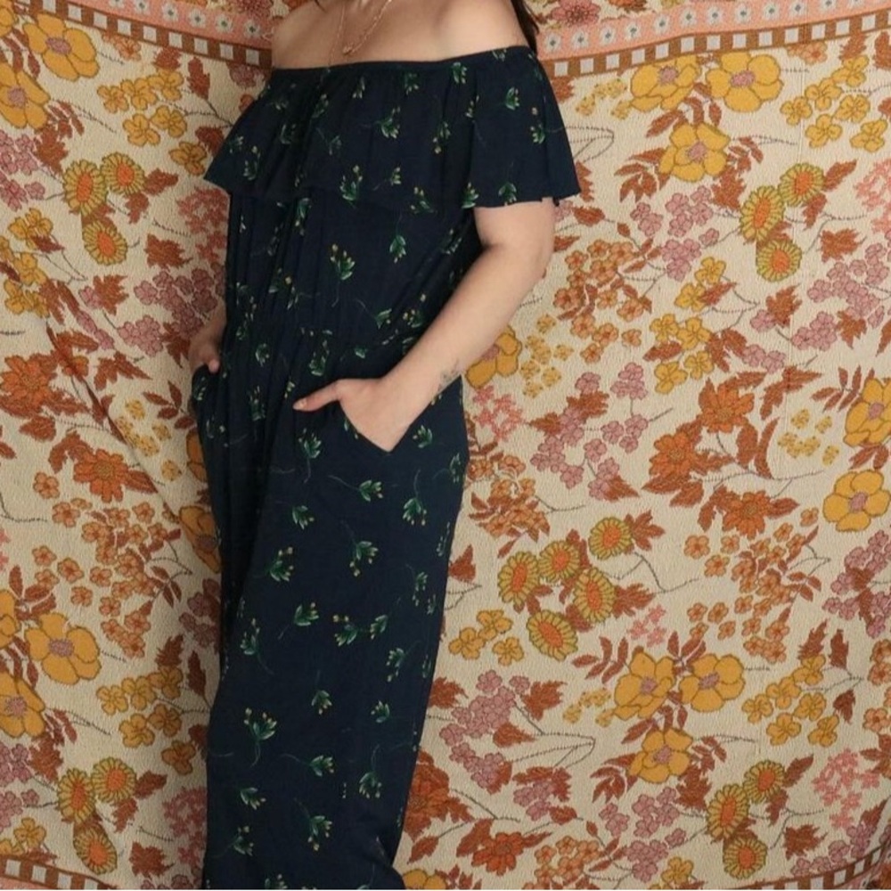 Navy Floral Off the Shoulder Romper